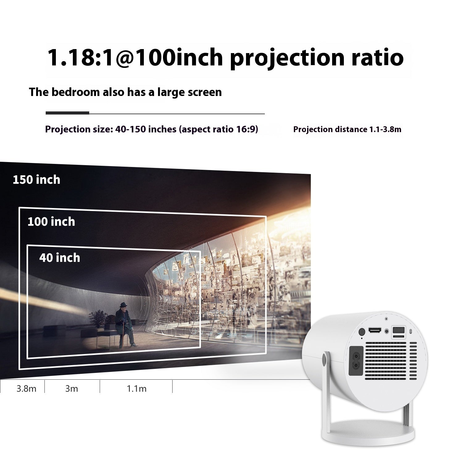 Portable Projector Small Straight Projector For Home Use 180 Degrees Projection Angle Automatic Focus Home Video Projecr